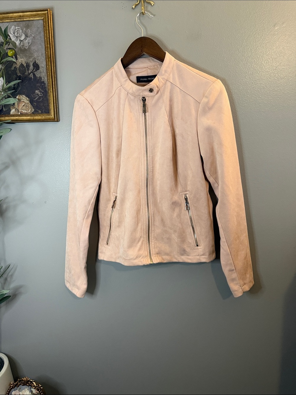 Ivanka Trump Blush Pink Faux Suede Moto Jacket Zip Front Size M - Picture 4 of 8